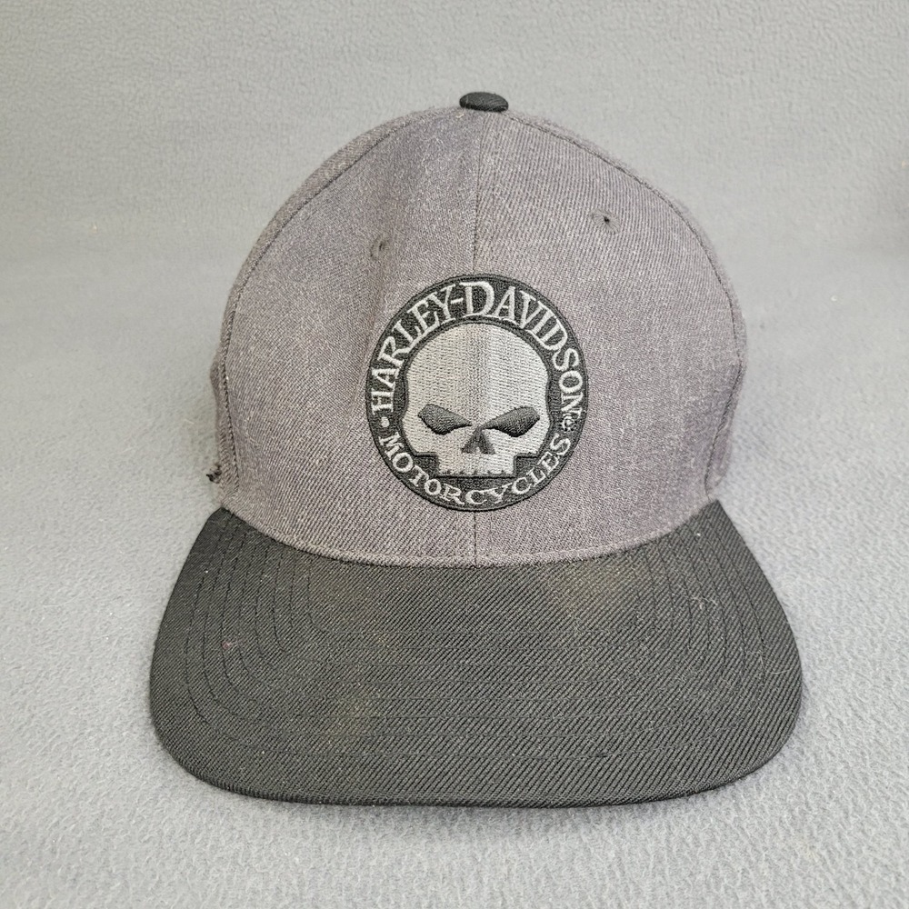 Harley Davidson Hat Snapback Gray Black Skull Wool‎ Blend OSFA